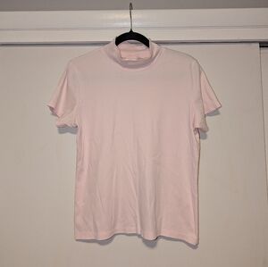 L.L. Bean Light Pink Mockneck Cotton Short Sleeve Shirt
